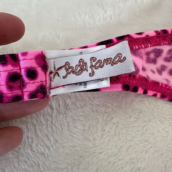 Luli Fama Bikini Pink Leopard Bandeau Push Up Top Ruched Brazilian Bottom - Picture 7 of 10